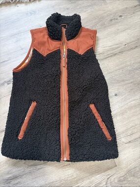 Cruel Girl Black Sherpa Vest with Rust Trim
